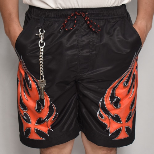 Iron Cross Flames Amphibious Nylon Easy Short Pants�ʥե졼�ॹ�ʥ����󥤡��������硼�ȥѥ�ġ˥֥�å��ߥ�å� [a-7989]