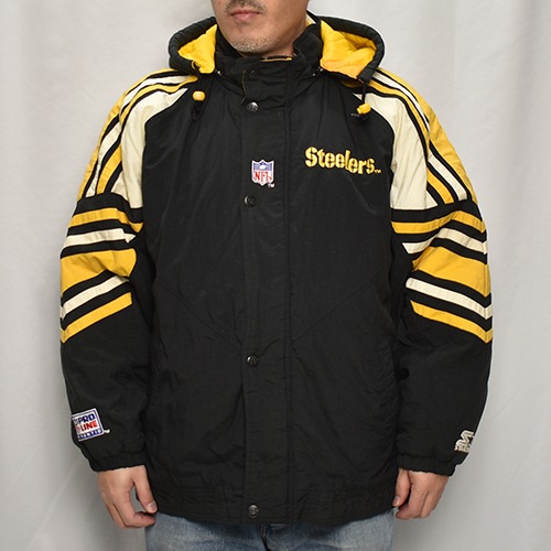 ��90's Vintage Puffer Jacket/Steelers��90's������ơ��� �ѥե������㥱�åȡ˥֥�å��ߥ�������/������L [y-0903]