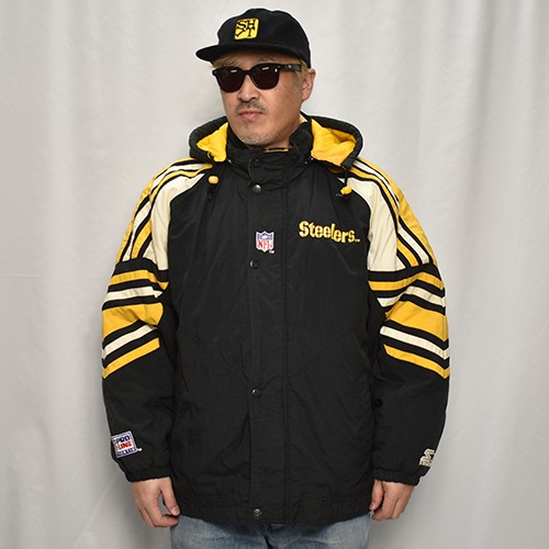 ��90's Vintage Puffer Jacket/Steelers��90's������ơ��� �ѥե������㥱�åȡ˥֥�å��ߥ�������/������L [y-0903]