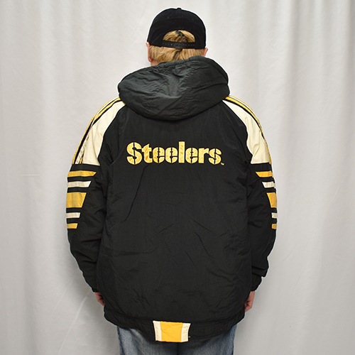 ��90's Vintage Puffer Jacket/Steelers��90's������ơ��� �ѥե������㥱�åȡ˥֥�å��ߥ�������/������L [y-0903]