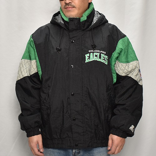 ��90's Vintage Puffer Jacket/Eagles��90's������ơ��� �ѥե������㥱�åȡ˥֥�å��ߥ��꡼��/������L [y-0904]