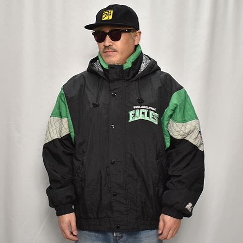 ��90's Vintage Puffer Jacket/Eagles��90's������ơ��� �ѥե������㥱�åȡ˥֥�å��ߥ��꡼��/������L [y-0904]