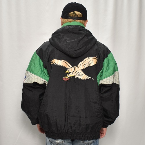 ��90's Vintage Puffer Jacket/Eagles��90's������ơ��� �ѥե������㥱�åȡ˥֥�å��ߥ��꡼��/������L [y-0904]