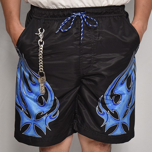 Iron Cross Flames Amphibious Nylon Easy Short Pants�ʥե졼�ॹ�ʥ����󥤡��������硼�ȥѥ�ġ˥֥�å��ߥ֥롼 [a-7990]