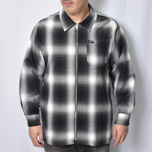 Cal Top/Ombre Checked Zip-Up Shirt Jacket�ʥ����ȥå� ����֥�����å�����ĥ��㥱�åȡ˥֥�å��ߥ��եۥ磻�� [a-8423]
