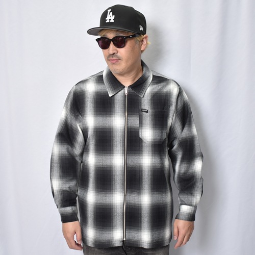 Cal Top/Ombre Checked Zip-Up Shirt Jacket�ʥ����ȥå� ����֥�����å�����ĥ��㥱�åȡ˥֥�å��ߥ��եۥ磻�� [a-8423]