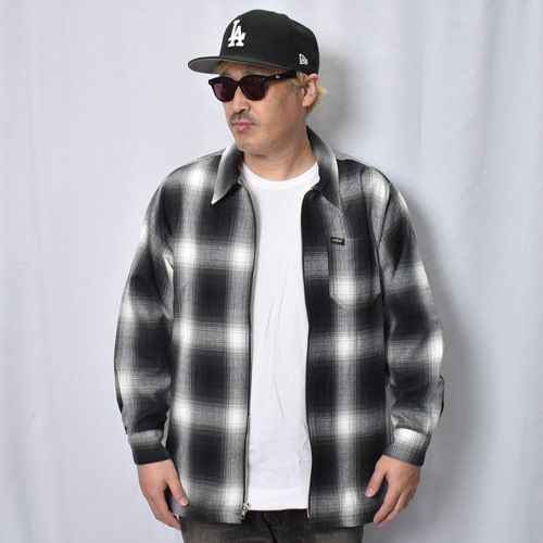Cal Top/Ombre Checked Zip-Up Shirt Jacket�ʥ����ȥå� ����֥�����å�����ĥ��㥱�åȡ˥֥�å��ߥ��եۥ磻�� [a-8423]