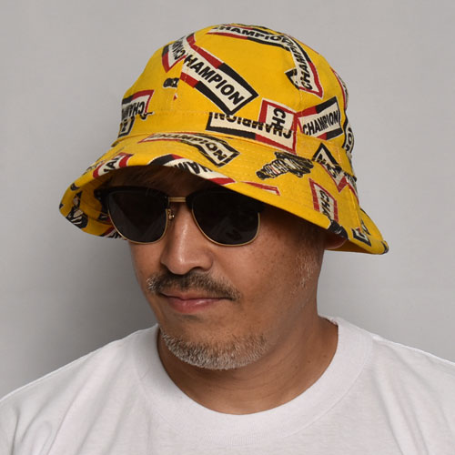 70s ヴィンテージ Champion plug 総柄ハット Vintage 70s Champion Spark Plugs Bucket Hat Cap All Over
