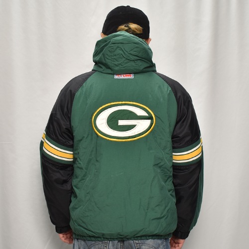 ��90's Vintage Puffer Jacket/Packers��90's������ơ��� �ѥե������㥱�åȡ˥��꡼��ߥ֥�å�/������XL [y-0908]