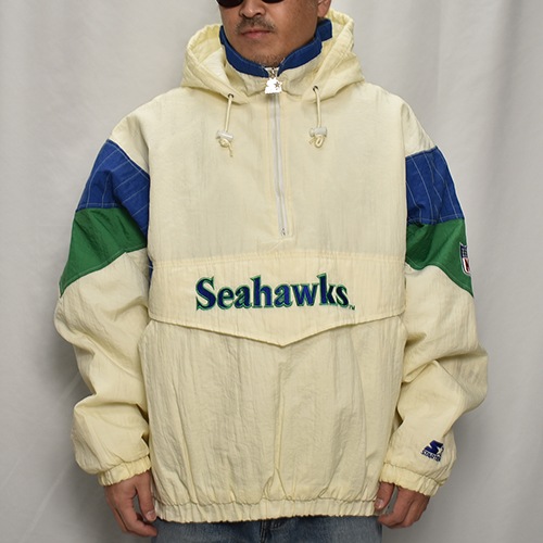 ��90's Vintage Puffer Jacket/Seahawks��90's������ơ��� �ѥե������㥱�åȡ˥ۥ磻�ȡߥ֥롼�ߥ��꡼��/������XL [y-0909]