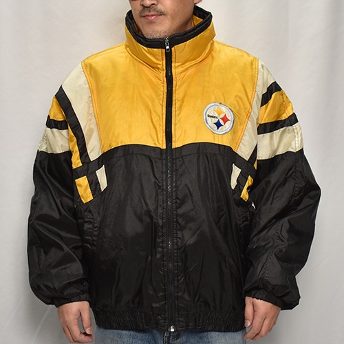 ��90's Vintage Puffer Jacket/Steelers��90's������ơ��� �ѥե������㥱�åȡ˥֥�å��ߥ�������/������2XL [y-0916]