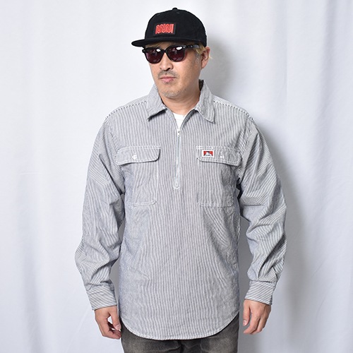 トップス BEN DAVIS 1990s USA Hickory L/S Shirts M Ben Davis/Cotton 1/2 Zip Hickory L/S Shirt（ベンデイビス プル