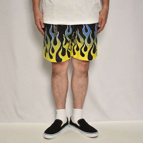Flames Printed Easy Short Pants�ʥե졼�ॹ�����������硼�ȥѥ�ġ˥֥�å��ߥ�������/�֥롼 [a-8001]
