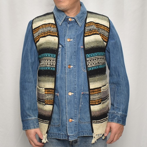 ��60's-70's Vintage Mexican Rag Vest��60's-70's������ơ��� �ᥭ������饰�٥��ȡ˥֥롼�ߥ���� [y-0919]