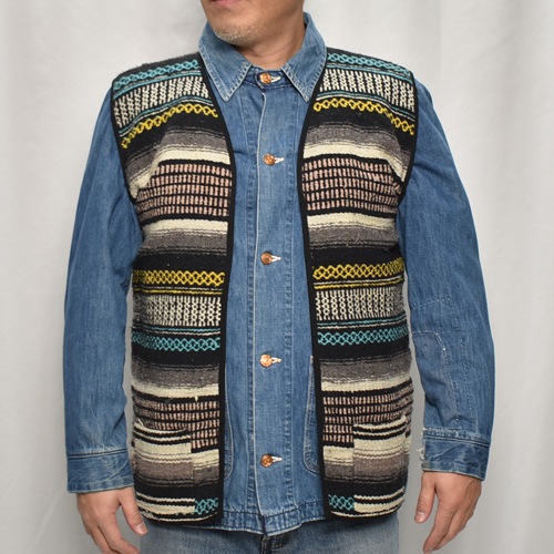 ��60's-70's Vintage Mexican Rag Vest��60's-70's������ơ��� �ᥭ������饰�٥��ȡ˥֥롼�ߥ��������ߥԥ� [y-0924]