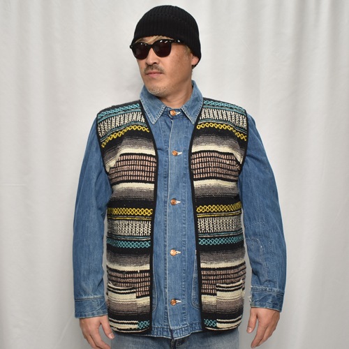��60's-70's Vintage Mexican Rag Vest��60's-70's������ơ��� �ᥭ������饰�٥��ȡ˥֥롼�ߥ��������ߥԥ� [y-0924]