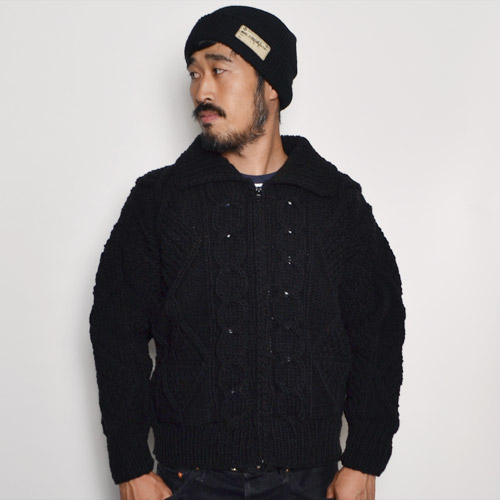 ArtesaniaUS/Full Zip Collared Fisherman Knit(ƥ˥ߥ եå㡼ޥ˥å)֥å [n-8607]