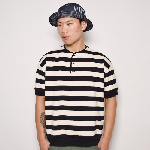 TowncraftUs/Over Sized Henly Border T-Shirtsʥ󥯥եȡߥ إ꡼ͥåܡTġ˥ʥߥ֥å [a-1124]