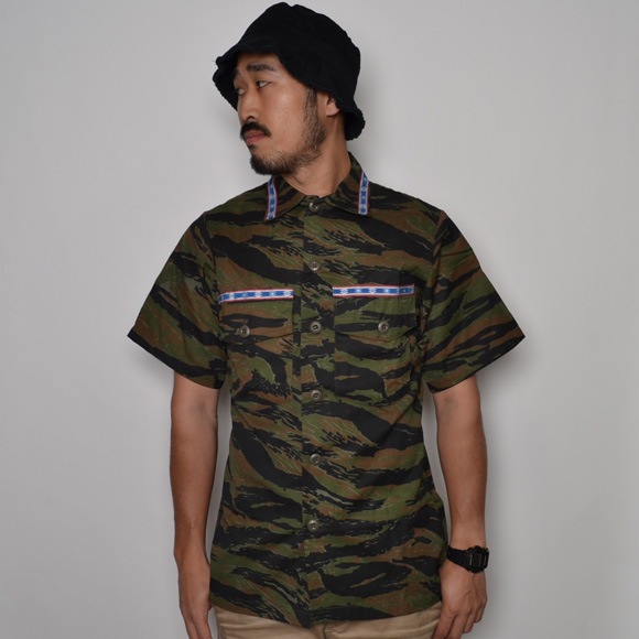 US ARMY��US/S/S Tyrolean Tiger Camo Utility Shirt��US�����ߡ� �����ꥢ�� �桼�ƥ���ƥ�������ġ˥֥롼 [n-6894]
