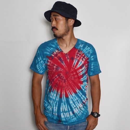 HanesUS/S/S Tie Dye V-Neck T-Shirtʥإ VͥåTġ˥֥롼ߥå [n-8341]