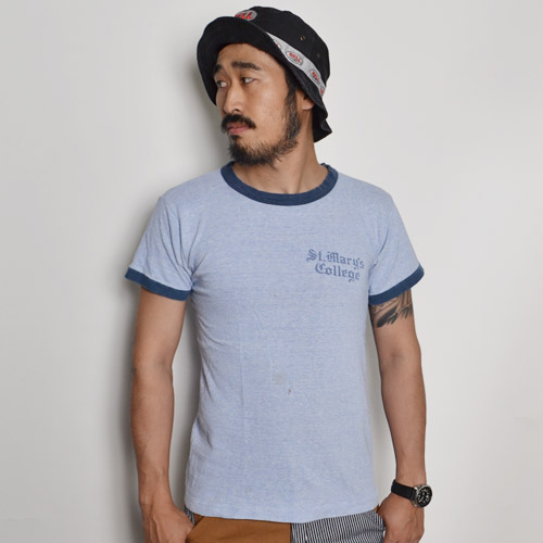 Champion - ▪️ 70’s【CHAMPION】PLAIN TEE ブランクボディ リンガー 青 Champion - ▪️ 70's【CHAMPION】PLAIN TEE ブランクボディ