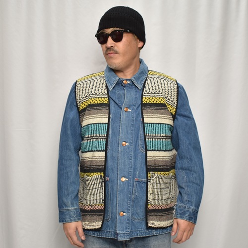 ��60's-70's Vintage Mexican Rag Vest��60's-70's������ơ��� �ᥭ������饰�٥��ȡ˥���󥸡ߥ��������ߥ֥롼 [y-0928]
