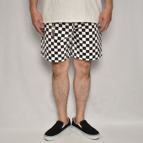 Washed Checkerboard Easy Short Pants�ʥ����å����ܡ��ɥ����������硼�ȥѥ�ġ˥ۥ磻�ȡߥ֥�å� [a-7965]