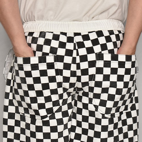 Washed Checkerboard Easy Short Pants�ʥ����å����ܡ��ɥ����������硼�ȥѥ�ġ˥ۥ磻�ȡߥ֥�å� [a-7965]