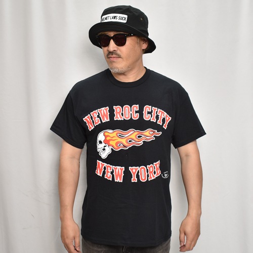 Hells Angels New Roc City/Flaming Skull S/S T-Shirt w/Back Print�ʥإ륺���󥸥��륹 T����ġ˥֥�å� [a-7932]