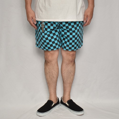 Washed Checkerboard Easy Short Pants�ʥ����å����ܡ��ɥ����������硼�ȥѥ�ġ˥����������֥롼�ߥ֥�å� [a-7966]