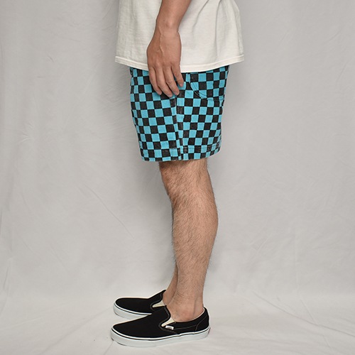 Washed Checkerboard Easy Short Pants�ʥ����å����ܡ��ɥ����������硼�ȥѥ�ġ˥����������֥롼�ߥ֥�å� [a-7966]