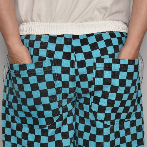 Washed Checkerboard Easy Short Pants�ʥ����å����ܡ��ɥ����������硼�ȥѥ�ġ˥����������֥롼�ߥ֥�å� [a-7966]