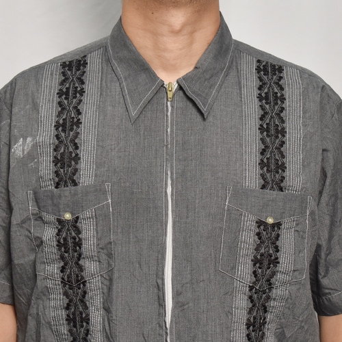 80s GUAYABERA フルジップ キューバシャツ グレー XL 4cd529913f9e77373b09dfa1938aaa