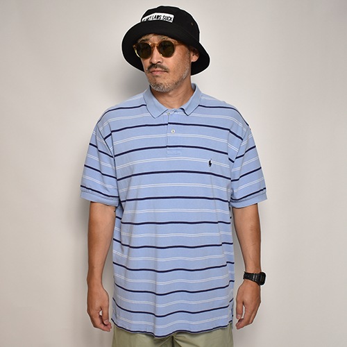 ��Polo Ralph Lauren/S/S Border Polo Shirt�ʥ��ե������ �ݥ�����ġ˥֥롼�ߥͥ��ӡ��ߥۥ磻��/������XL [z-6488]