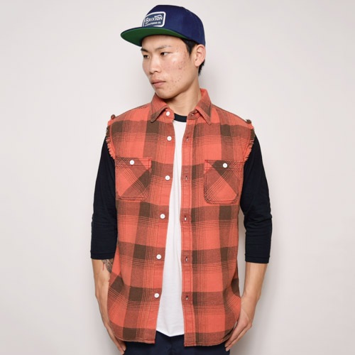 Five Brother×US/Cut Off Faded Flannel Vest(ファイブブラザー×アス