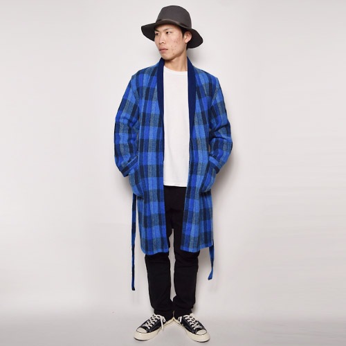 Checked Wool Gown Coat(å륬󥳡)ͥӡߥ֥롼/F [u-9470]