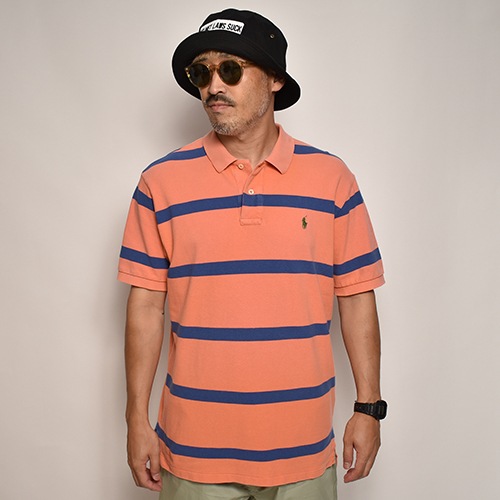 【ポロラルフローレン】ラガーシャツ/Lsize/メンズ/ボーダー/オレンジ/ロゴ ポロ バイ ラルフローレン Polo by Ralph Lauren 国内正規品