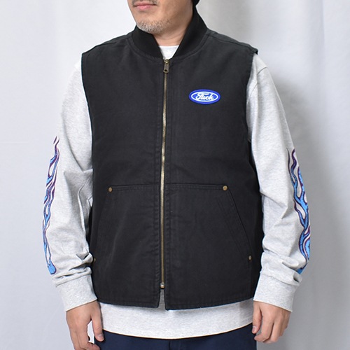 Fuck Logo Washed Duck Work Vest�ʥե��å����� ���å��٥��ȡ˥֥�å� [a-8395]