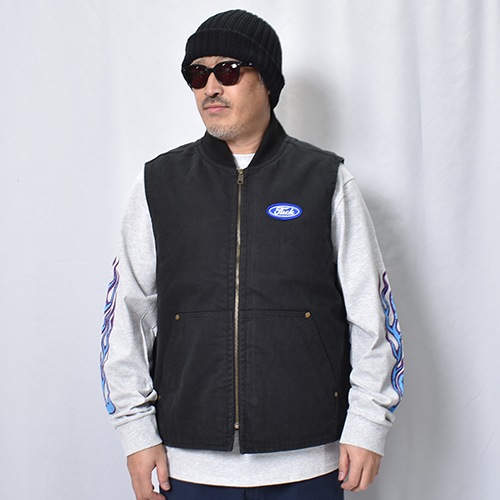 Fuck Logo Washed Duck Work Vest�ʥե��å����� ���å��٥��ȡ˥֥�å� [a-8395]