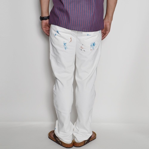 一点物 ペイントパンツ カスタム ホワイトパンツ ライン 総柄 迷彩 モード 一点物 ペイントパンツ カスタム ホワイトパンツ ライン 総柄 迷彩
