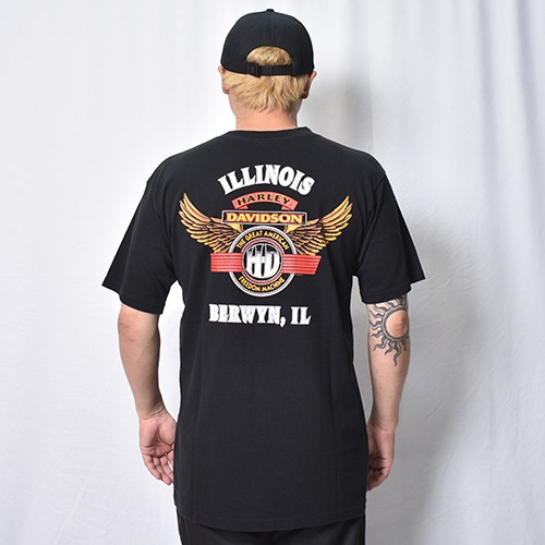 ��Vintage/Old Harley Davidson Dealer & Rally T-Shirt(�ϡ��졼���ӥåɥ��� T�����)�֥�å�/������L [y-1400]