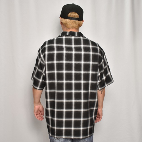 Pro Club/Ombre Checked S/S Rayon Shirt�ʥץ������ ����֥�����å�����ġ˥֥�å��ߥۥ磻�� [a-7548]