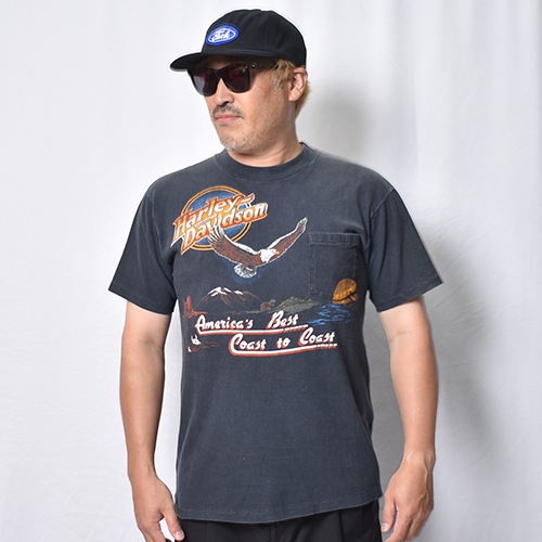 ��Vintage/Old Harley Davidson Dealer & Rally T-Shirt(�ϡ��졼���ӥåɥ��� T�����)�֥�å�/������L [y-1401]