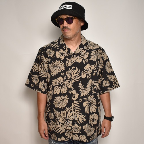 Edwards Garment/Hibiscus Open Collar S/S Shirt�ʥ��ɥ���������� �ϥ磻���󥷥�ġ˥֥�å��ߥ١����� [a-6127]