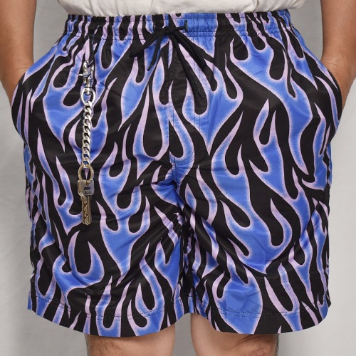 Multi Flames Amphibious Nylon Easy Short Pants�ʥե졼�ॹ �����������硼�ȥѥ�ġ˥ѡ��ץ�/�֥�å� [a-8037]