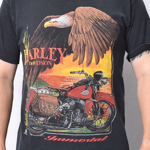 ��Vintage/Old Harley Davidson Dealer & Rally T-Shirt(�ϡ��졼���ӥåɥ��� T�����)�֥�å�/������M [y-1406]