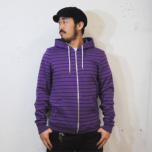 American Apparel/Striped Fleece Zip Hoody�ʥ���ꥫ�󥢥ѥ�� �ѡ������˥ѡ��ץ�ߥ֥�å� [n-3435]