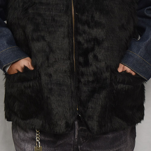 Fake Fur Black Panther Zip Up Vest（フェイクファーベスト）ブラック