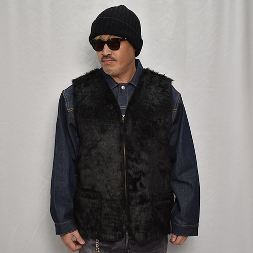 Fake Fur Black Panther Zip Up Vest（フェイクファーベスト）ブラック