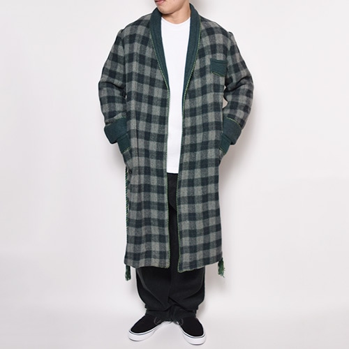 Checked Wool Gown Coat(チェックウールガウンコート)グリーン/サイズ